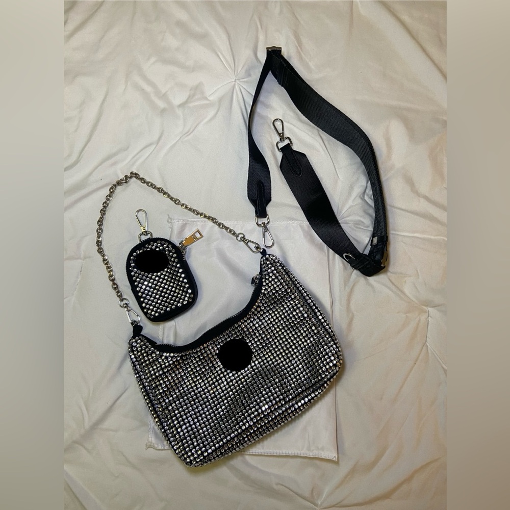 Black and Silver Rhinestone Bag Set